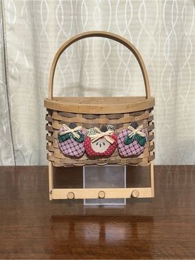 Handwoven Tan Basket with Decorative Red Apple Accents